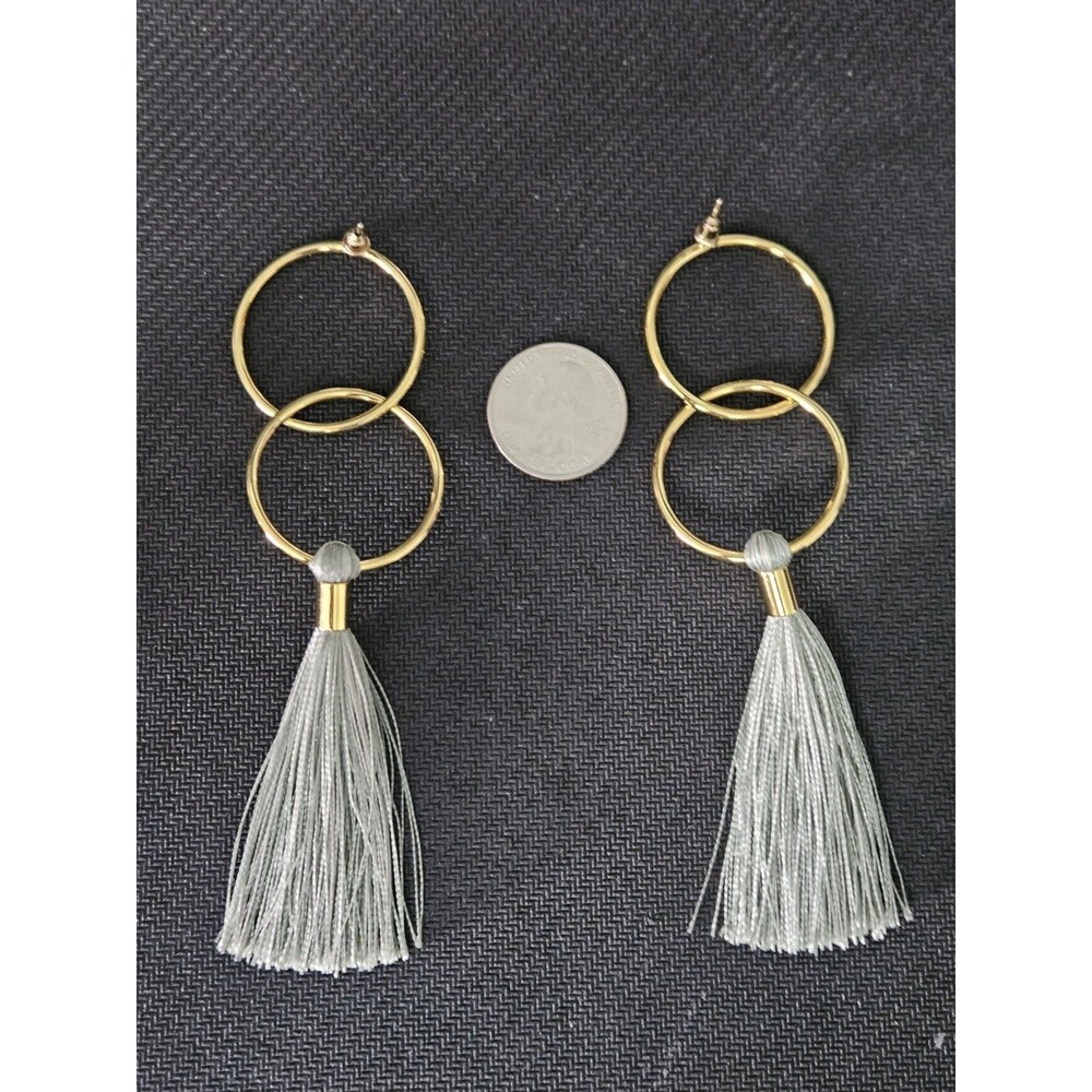 Gorjana Carmen Sage Double Hoop Tasseled Earrings MSRP $95